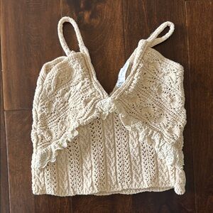 Zara Cream Knit Lace Trim Crop Tank Top